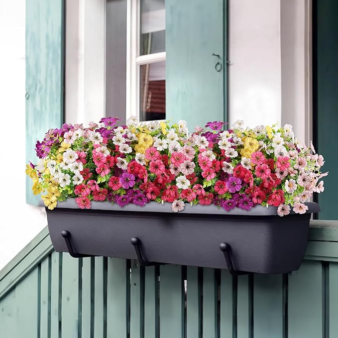 AGIRL 16 Bundles Artificial Flowers for Outdoor,No Fade Fake Plastic Flowers Faux Plants for Hanging Planters Decoration Indoor Outside Garden Porch Window Box Home Wedding