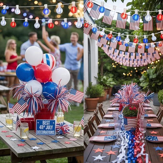LAMPHOME 2 Pack 26Ft LED G40 Red White and Blue String Lights Outdoor, 4th of July Patriotic Lights with 12+1 Shatterproof Bulbs, Memorial Day Independence Day Decor for Yard Garden Patio