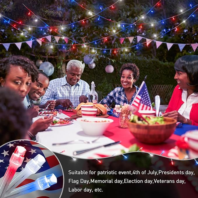 JMEXSUSS Red White and Blue Lights Clear Wire, 66 Ft 200 LED 4th of July Decorations String Lights Plug in, Christmas Light for Independence Day Celebration Party Memorial Day Patriotic Holidays Decor
