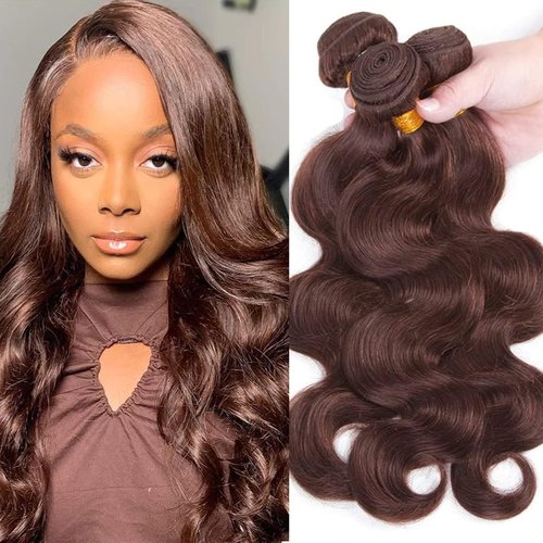 Fabimiya 14 16 18 Inch Human Hair Bundles Chocolate Brown 4# Body Wave Bundles Human Hair 100% Unprocessed Soft Sewn In Hair with Double Weft for Black Women