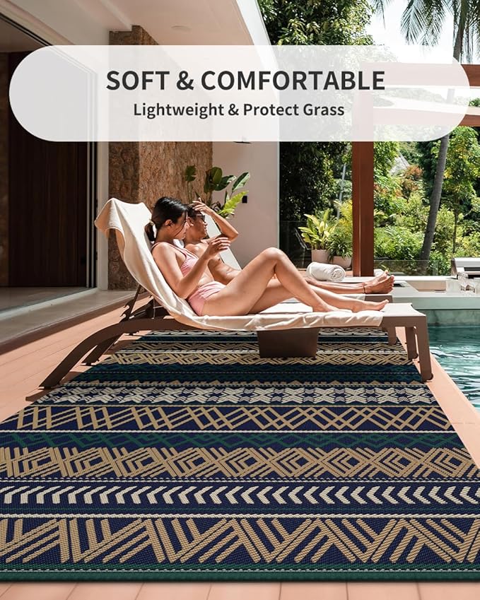 MontVoo Outdoor Rug Carpet Waterproof-Patio Rug Mat 5x8 Reversible RV Camping Rug Picnic Mat Plastic Straw Outside Rug for Balcony Porch Deck Beach-Boho Outdoor Area Rug for Patio Decor Colorful
