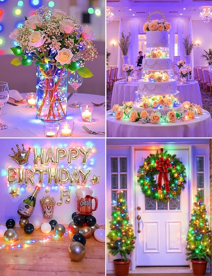 Brightown 14 Pack Multicolor LED Fairy Lights Battery Operated String Lights, 7ft 20LED Waterproof Silver Wire String Lights, Firefly Starry Moon Lights for Mason Jars DIY Christmas Wedding Party