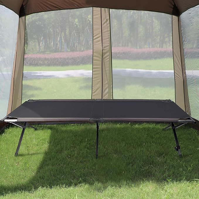 PORTAL Folding Portable Camping Cot, Guest Bed with Carry Bag and Side Storage Organizer, Camping Cots for Adults Sleeping, Away Tent Sleeping Cot Bed, Supports 300 LBS, Black