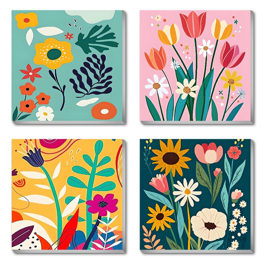 FQOVKYN 4 Pack Paint by Numbers Kit for Adults with Frame Flower Easy, Abstract Art Floral Framed Painting by Numbers on Canvas, DIY Acrylic Watercolor Oil Paint Kits for Home Decor 8 x 8 Inch