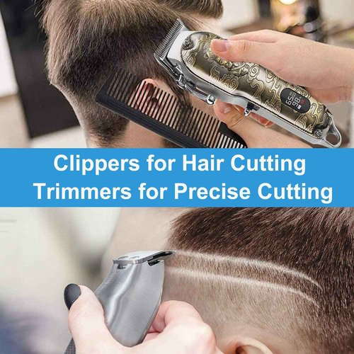 Suttik Haircut Clippers and Trimmers Set of 3, Cordless Ornate Hair Clippers for Men Professional Barber Clippers for Hair Cutting Kit with T-Blade Beard Trimmer Set, Knight, LED Display(Gold)
