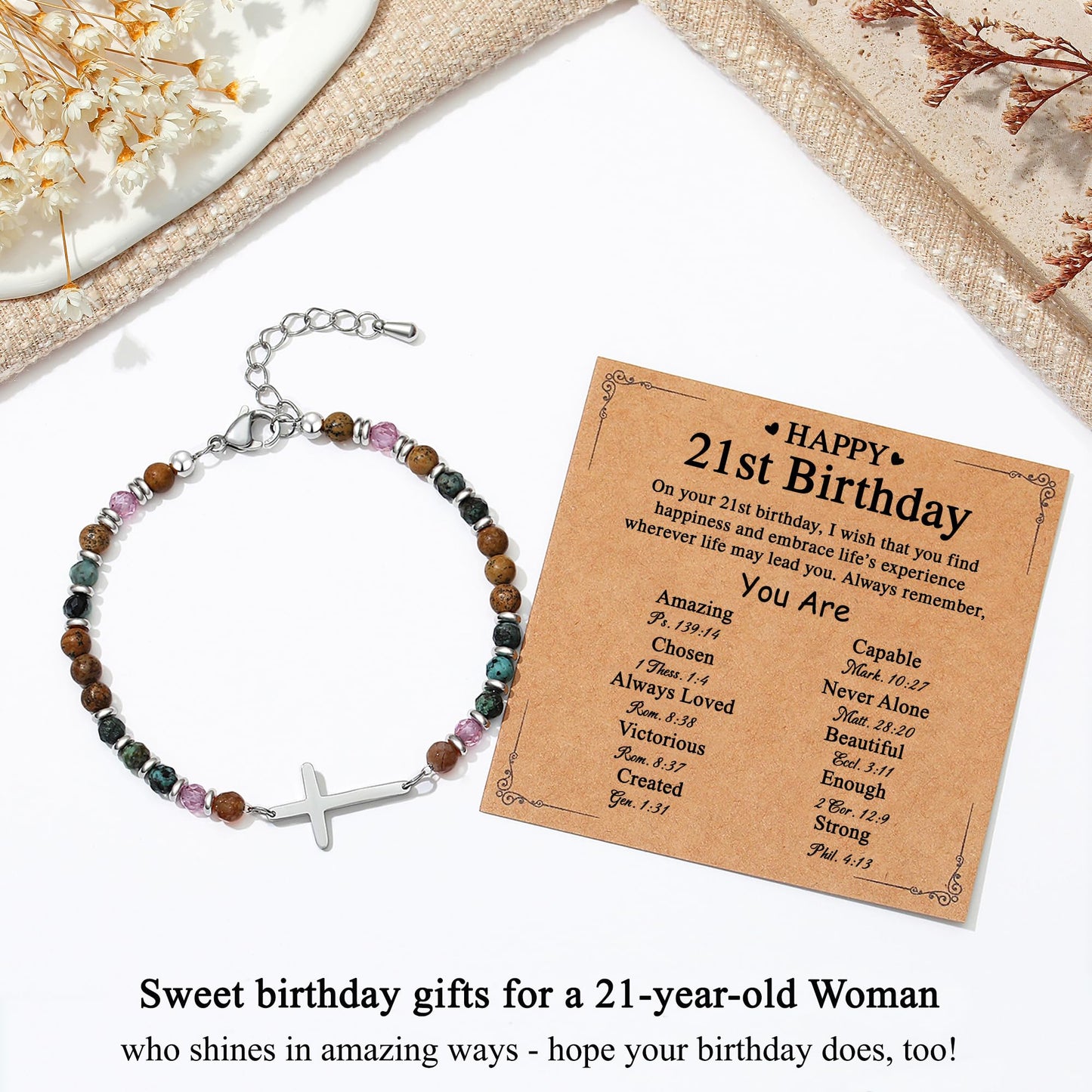 TONY & SANDY 21st Birthday Gifts for Her, 21st Birthday Decorations Cross Bracelets for Women, 21 Year Old Bday Gifts for Her, Turning 21 Bday Party Favors Daughter Sister Friends Bestie