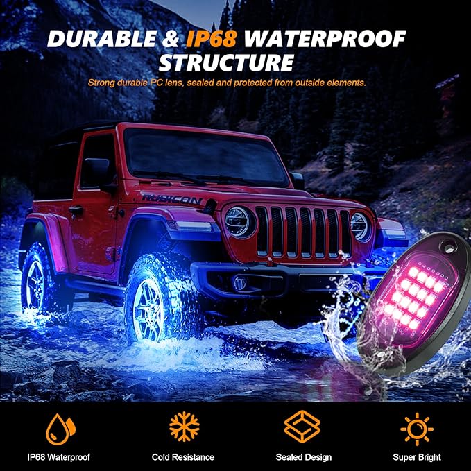 6 Pods RGB LED Rock Lights for UTV ATV Golf Cart Truck RZR Offroad Pickup SUV, Waterproof Multicolor Underglow Kit for Cars with APP Music Mode, Vehicle Underbody Light Underneath Accent 12V