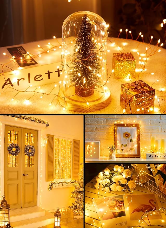 Fairy Lights Plug in, 16.4Ft 200 LED USB Firecracker Twinkle Lights with Remote and Timer, Silver Wire Cluster String Light for Bedroom Indoor Wreath Party Wedding Christmas Decoration, Warm White