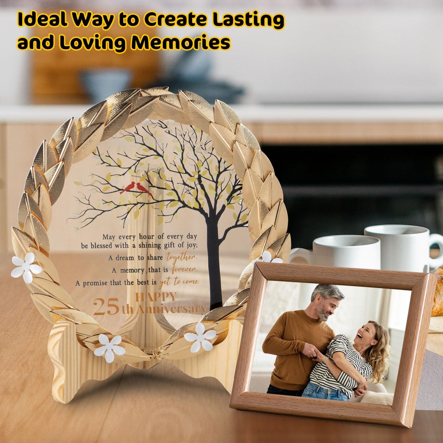 25th Anniversary Wedding Gifts Crystal Plate with Gold Leaf Wreath - 25 Years Anniversary Wedding Unique Gifts Ideas for Parents Couple - Cardinal Style