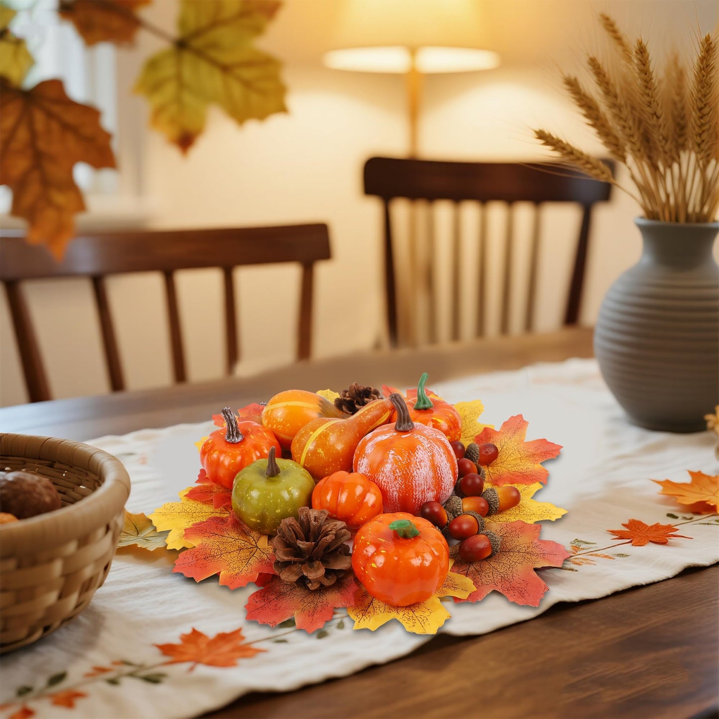 winemana Fall Decorations for Home-6pcs Mini Pumpkins & 2pcs Gourds, 30pcs Leaves & 10pcs Acorns, 2pcs Pinecones Centerpiece Set-Harvest Decor for Table Mantel (Largest: 4.5" x 2.1"")"