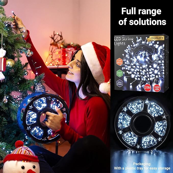 Quntis 164ft 2000 LED Cluster Christmas String Lights - 8 Modes Christmas Tree Lights - Outdoor Waterproof Dark Green Wire Christmas Lights Plug in for Holiday Wedding Party Home Decor, White