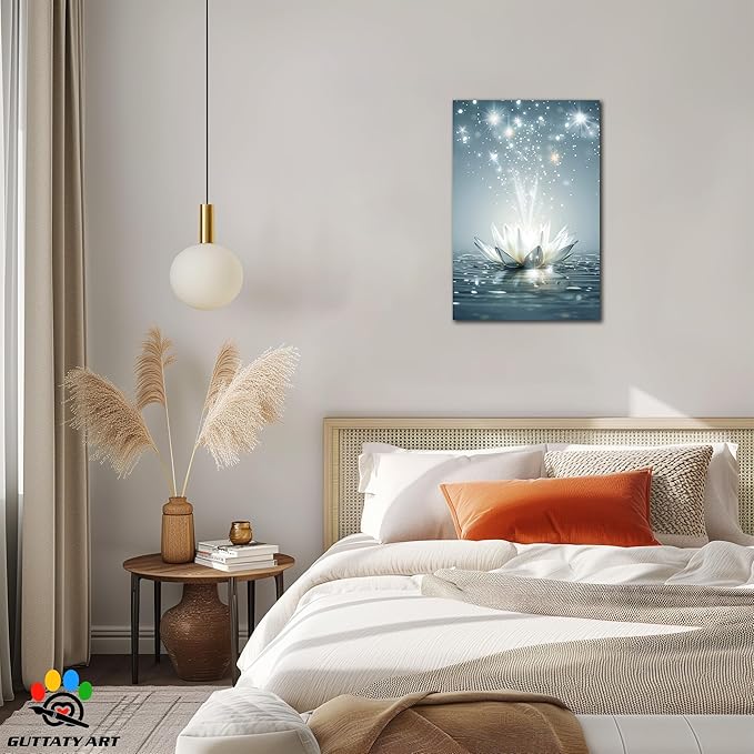 GUTTATY Zen Floral Canvas Wall Art, Water Lily Bloom Picture, Lotus Flower Canvas Art Print, Spiritual Zen Wall Picture, Meditation Spiritual Zen Flower Print for Yoga Spa Spiritual Room 24x36 inch