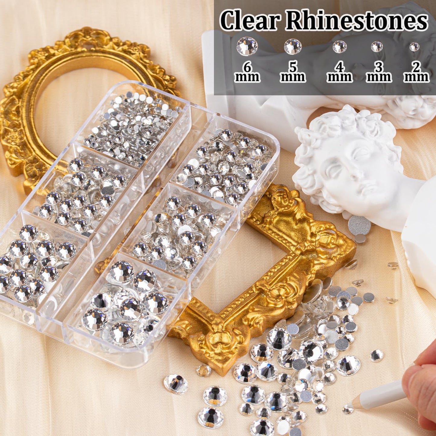 Colorful Face Gems for Makeup Set, Flatback Gorgeous Charming Clear Glass Rhinestone with Makeup Glue+Picker Pencil+Tweezer for Eye Body Hair Make-up and Nail Art Deco