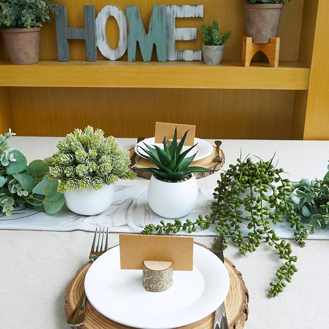 Winlyn Set of 3 Assorted Artificial Succulent Plants in White Concrete Pots Faux Aloe Hops String of Pearls Potted Plants Small Fake Plants for Home Garden Office Desk Counter Shelf Windowsill Decor