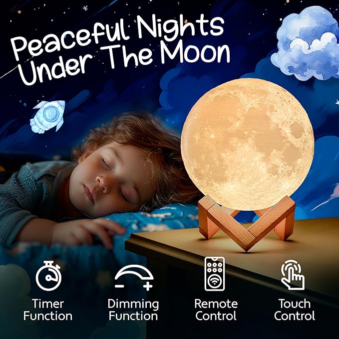 Mind-Glowing Moon Lamp - 3D Moon Night Light for Kids Bedroom - Globe Nightlight with Multi Color LED, Touch/Remote Control - Birthday Gift for Any Year Old Girls & Boys - Space Decor (4.7 inch)