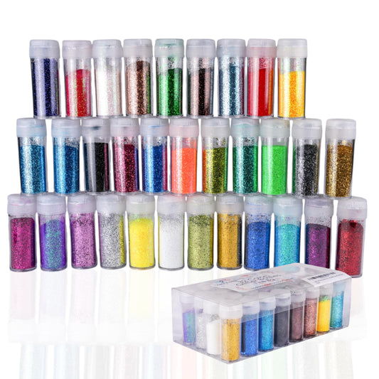 Craft And Party, 32‑Color Extra Fine Glitter Set – 160 g (5 g × 32 Jars) – Assorted Bright, Metallic Colors for Crafts, DIY, Resin, Slime, Nail Art & Makeup – Fine Cosmetic‑Grade Powder
