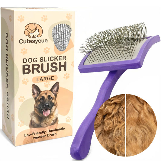Dog Slicker Brush for Large Dogs – Gentle Long Bent Pins for Goldendoodles, Labradoodles & Poodles – Removes Tangles, Knots & Mats – Eco-Friendly Handmade Wood Brush, Groomer-Recommended Comfort Grip