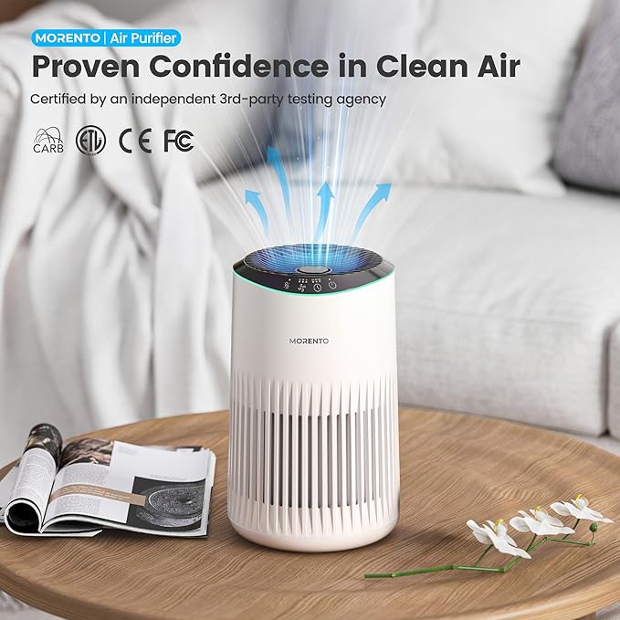 Air Purifiers for Bedroom Home for Smoke Pet Dander Odors, Air Purifier with Sleep Mode Small Air Purifier with Fragrance Sponge for Bedroom Office, Blue Ambient Light, 23dB Quiet, 2 Pack Ivory