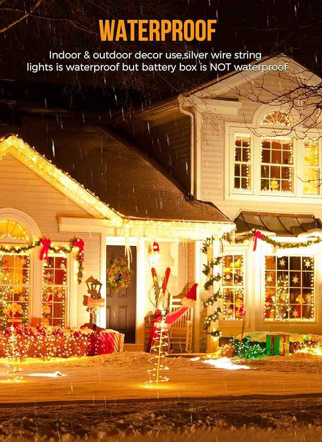2 Pack 10 Ft Battery Operated Fairy Lights, 120LEDs Firecracker String Lights, Silver Wire Starry Firefly Light for Bedroom Home Wedding DIY Wreath Indoor Outdoor Christmas Decorations, Warm White