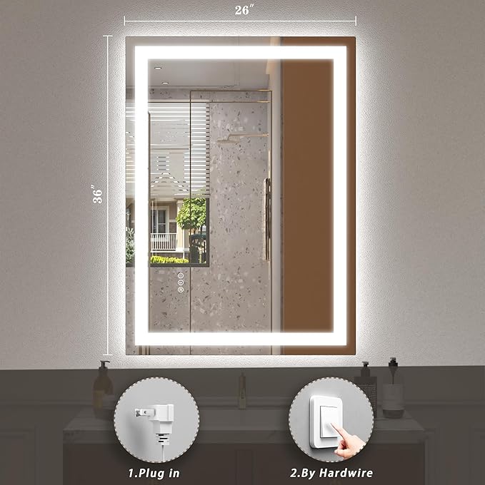 26x36 LED Mirror for Bathroom, Lighted Vanity Mirror for Wall, Dimmable, Anti-Fog, Shatter-Proof, ETL Listed (Front Lights + Backlit)