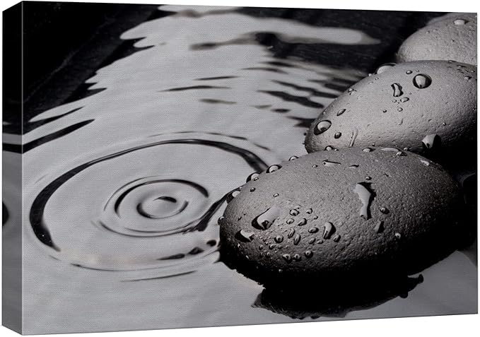wall26 Canvas Print Wall Art Black Rocks with Ripples in The Water Floral Nature Photography Realism Bohemian Scenic Relax/Calm Cool for Living Room, Bedroom, Office - 32"x48"
