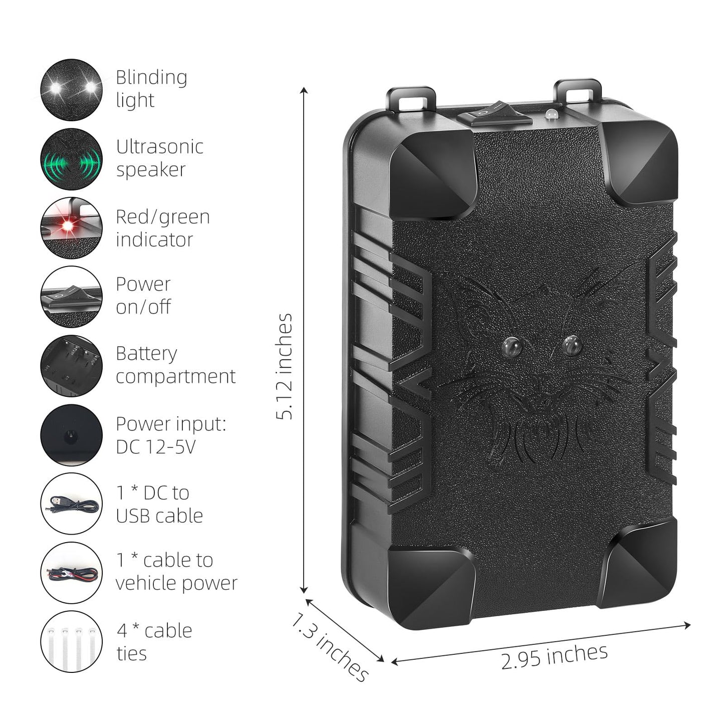 2 Pcs Under Hood Rodent Repeller with Strobe Light & 3 Power Supply Methods, Professional Ultrasonic Mouse Repellent Rat Squirrel Deterrent for 12V Cars Trucks RV Engine Bay Warehouse Attic
