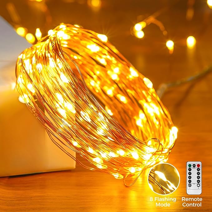 2 Pack 32. 8 ft. USB Powered Fairy Lights with Remote & Timer, 100 LED USB Twinkle String Lights - Silver Wire, 8 Modes, Waterproof, Warm White Starry Lights for Party, Wedding, Christmas