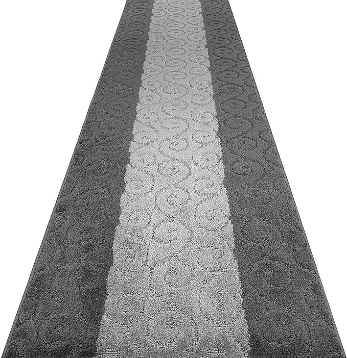 Custom Size Modern Runner Rug Carpet for Hallway Entryway Foyer Kitchen, Slip Resistant Latex Rubber Backed 31 inch Wide X Customized Length, Scroll Grey, 31 inch X 15 feet