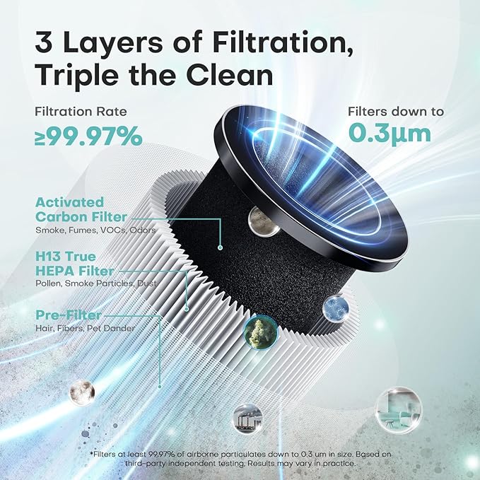 2 Packs of Air Purifiers for Home Bedroom, H13 Quiet HEPA Filter for Dust Pollen Smoke Odors, with Fragrance Sponge Night Light Vital Breeze Timer 22dB, Office Desktop Small Room, DH-JH12 Black
