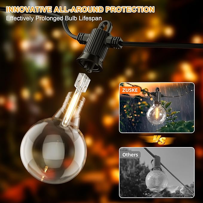 Outdoor String Lights, 50FT 4-Color LED Patio Lights with 25 Shatterproof G40 Globe Bulbs, Waterproof Hanging Lights for Outside, Backyard, Porch, Balcony, Gazebo, 2700K/3000K/4000K/6000K