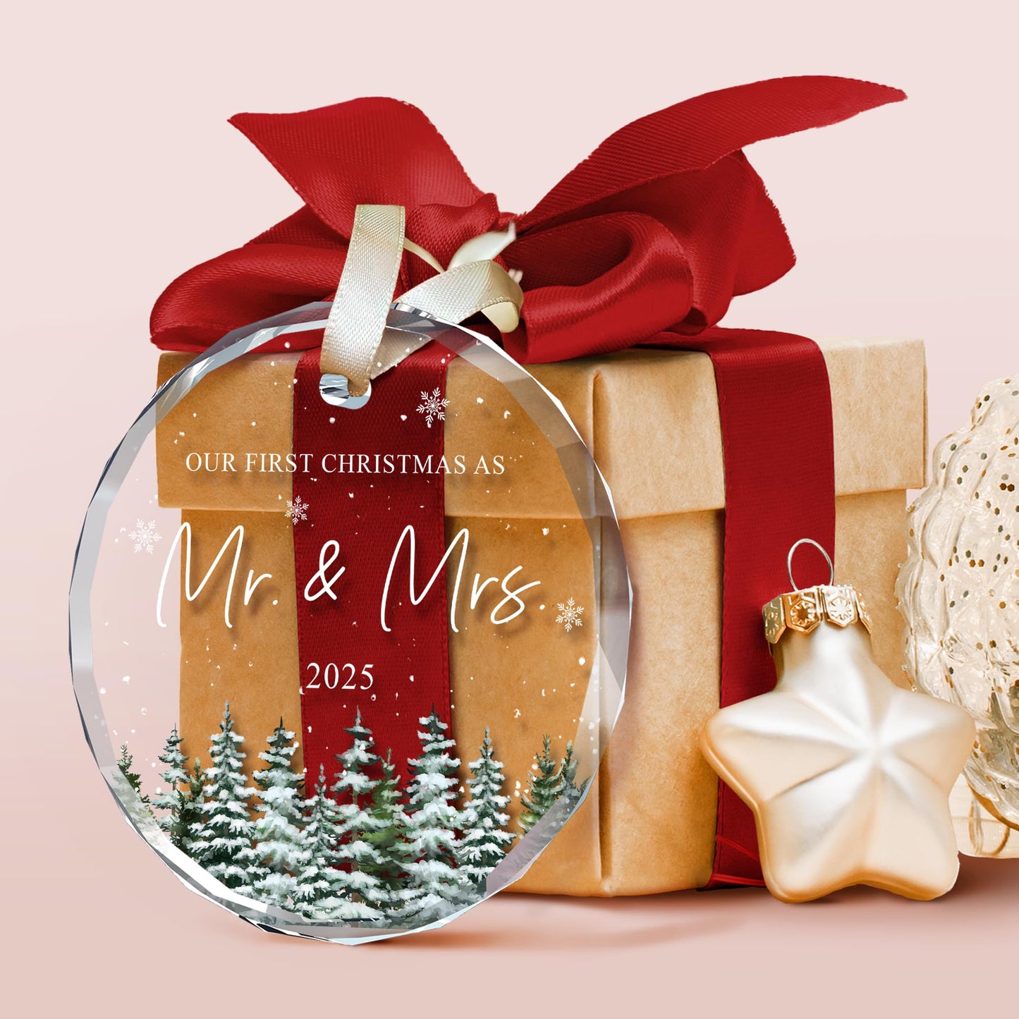 UMACVN Wedding Gifts - Mr and Mrs Gifts - First Christmas Married Ornament 2025 - Wedding Gift for Couples 2025, Newlyweds, Bride - Bridal Shower Gift Ideas - Glass Christmas Hanging Ornament