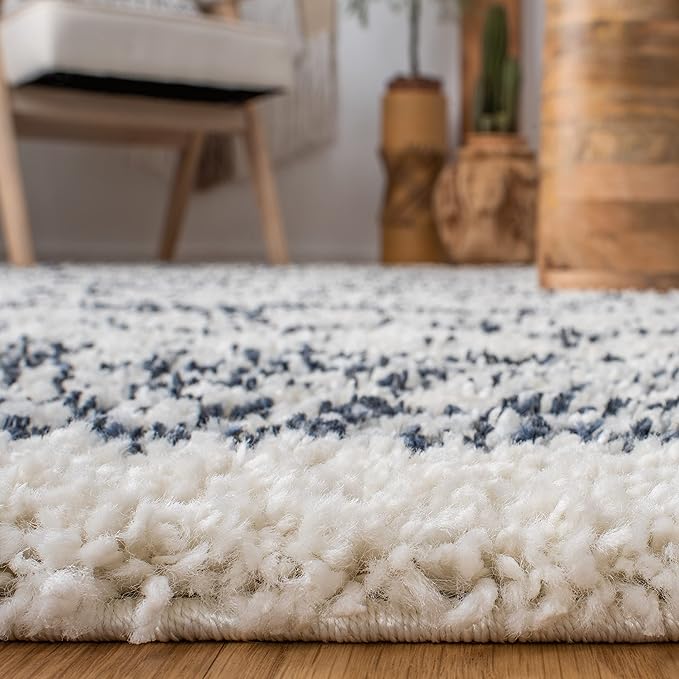 SAFAVIEH Arizona Shag Collection Area Rug - 6' x 8', Ivory & Slate, Non-Shedding & Easy Cleaning, Plush Thick Pile, Ideal for Living Room, Bedroom, Dining Space (ASG741M)