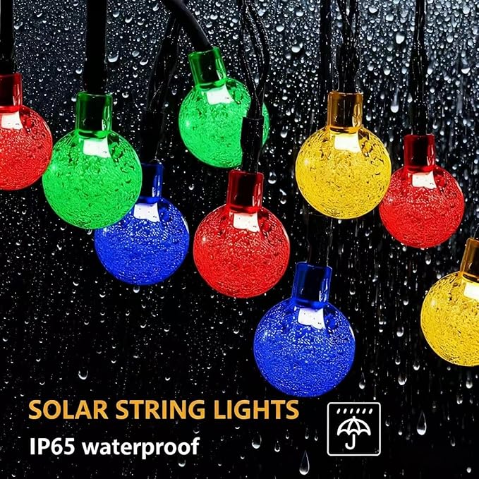 Solar String Lights Outdoor Waterproof IP65 9.3 Feet 20 LED 8 Modes Crystal Globe Fairy Light for Garden Parterre Terrace Decor,Wedding,Party,Camping（Multi-Colored）