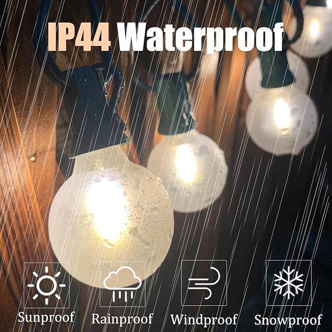 Abeja 25Ft Frosted White String Lights, G40 Globe Patio String Lights with 25 LED Frosted Bulbs(2 Spare), Vintage Backyard Patio Lights for Backyard Porch Balcony Party Wedding Umbrella-Green Wire