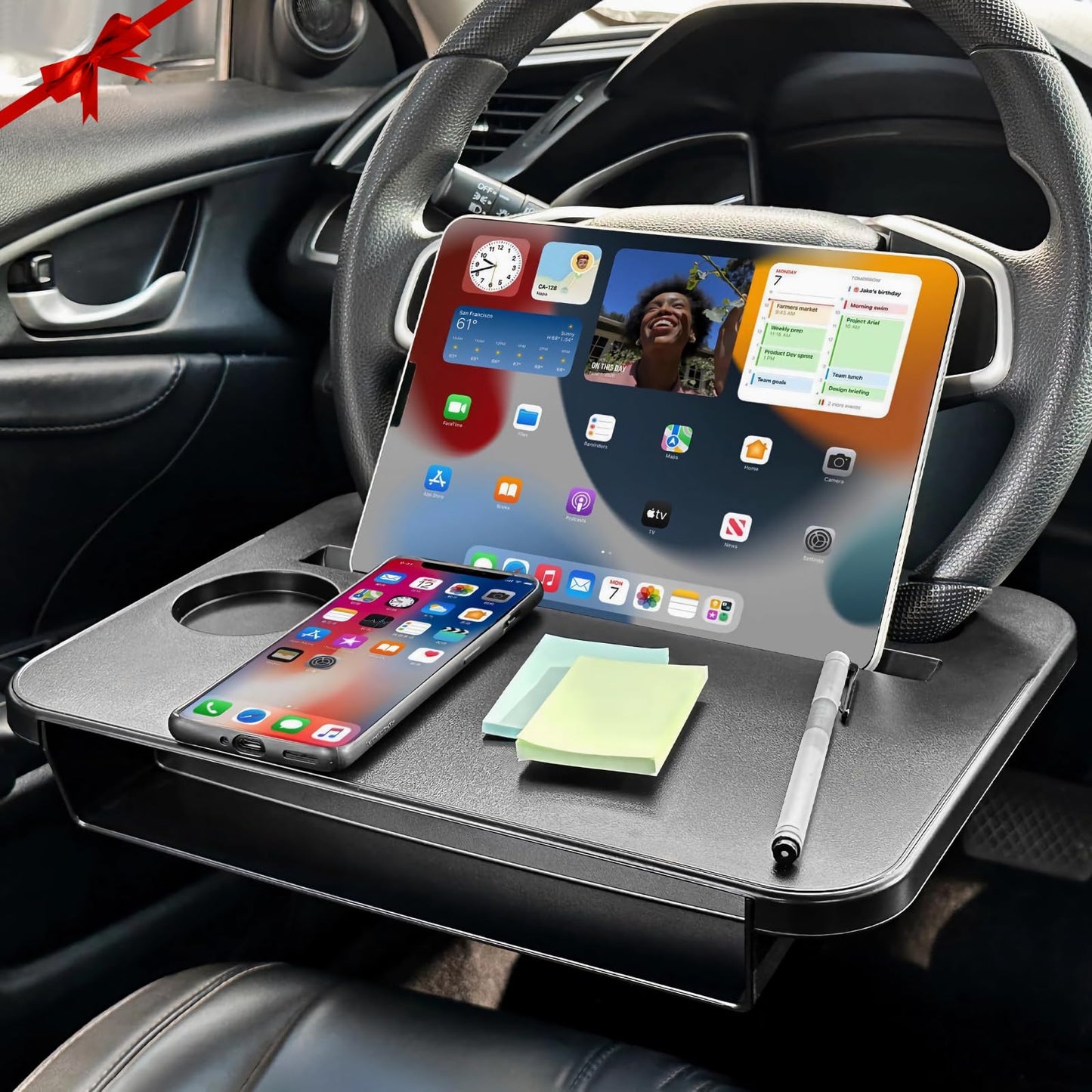 Qlhshop 2-in-1 Steering Wheel Desk - Steering Wheel Tray Table with Seat Gap Filler Organizer | Car Food Tray for Driver | Car Desk for Laptop & Eating - Work Road Trip Essentials Accessories
