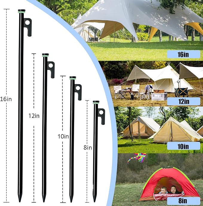 8 Pack Tent Stakes with Hammer, 8in Heavy Duty Tent Stakes + 10in Tent Stakes Hammer+Storage Pouch, Forged Steel Tent Stakes for Camping Used on Rocks(8Pcs 8in Tent Stakes and Hammer)