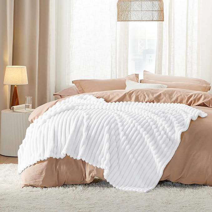 Bedsure GentleSoft White Twin XL Blanket for Bed - Cozy Soft Blankets for Women, Cute Small Fleece Throws for Girls, Birthday Gifts for Women Decor Gifts for Mom, White, 66x90 Inches