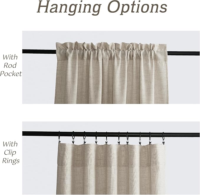 RYB HOME Natural Beige Linen Sheer Curtains 72 inches Long for Kitchen/Bedroom, Weave Textured/Rod Pocket, Light Filtering Sheer Curtains and Drapes, W 52 x L 72 inches, 2 Panels Set