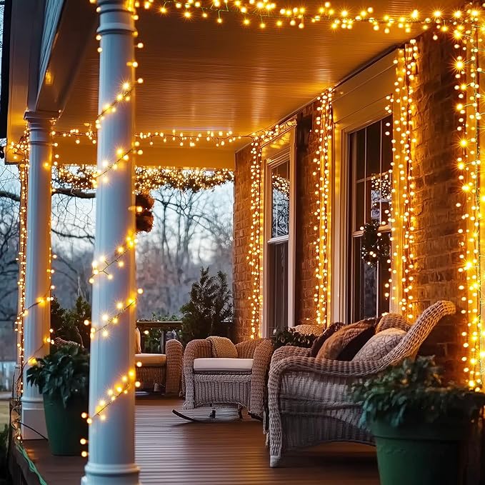 Battery Operated Cluster Lights, 10FT 100 Micro LEDs, Outdoor Twinkle Firecracker Fairy Lights, Warm White, Green Wire String Lights, Waterproof, Christmas Tree, Wreath, DIY Wedding, Christmas Decor