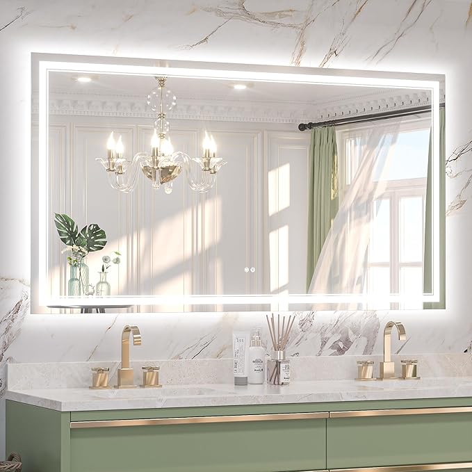 Keonjinn 66" x 36" LED Bathroom Mirror with Frontlit & Backlit, Smart Bathroom Mirror, Safe Tempered Glass, Anti-Fog, 3000K/4500K/6500K, Dimmable, UL-Listed, Bathroom Mirrors for Over Sink