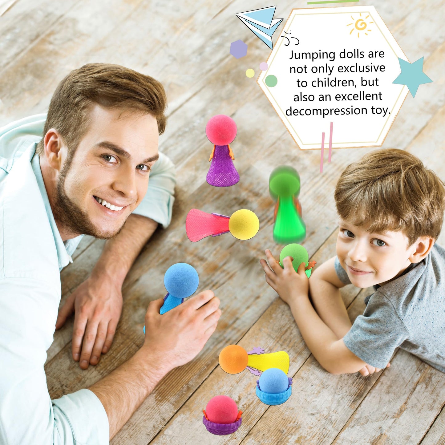 Cagemoga 64 Pieces Jumping Spring Toys Cute Colorful Jumping Popper Spring Bouncy Launcher Toy for Goodie Bag Stuffers Stocking Stuffers Birthday Christmas Party Favors, Random Color