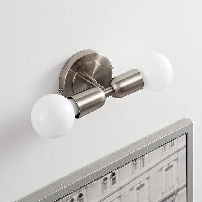 BRIGHTTIA Luna Duo 2 Light Wall Sconce - Mid Century Modern Fixture for Wall & Ceiling - Minimalist Edison Lamp for Hallway and Bathroom Vanity - Brushed Nickel (BW0026-2N)
