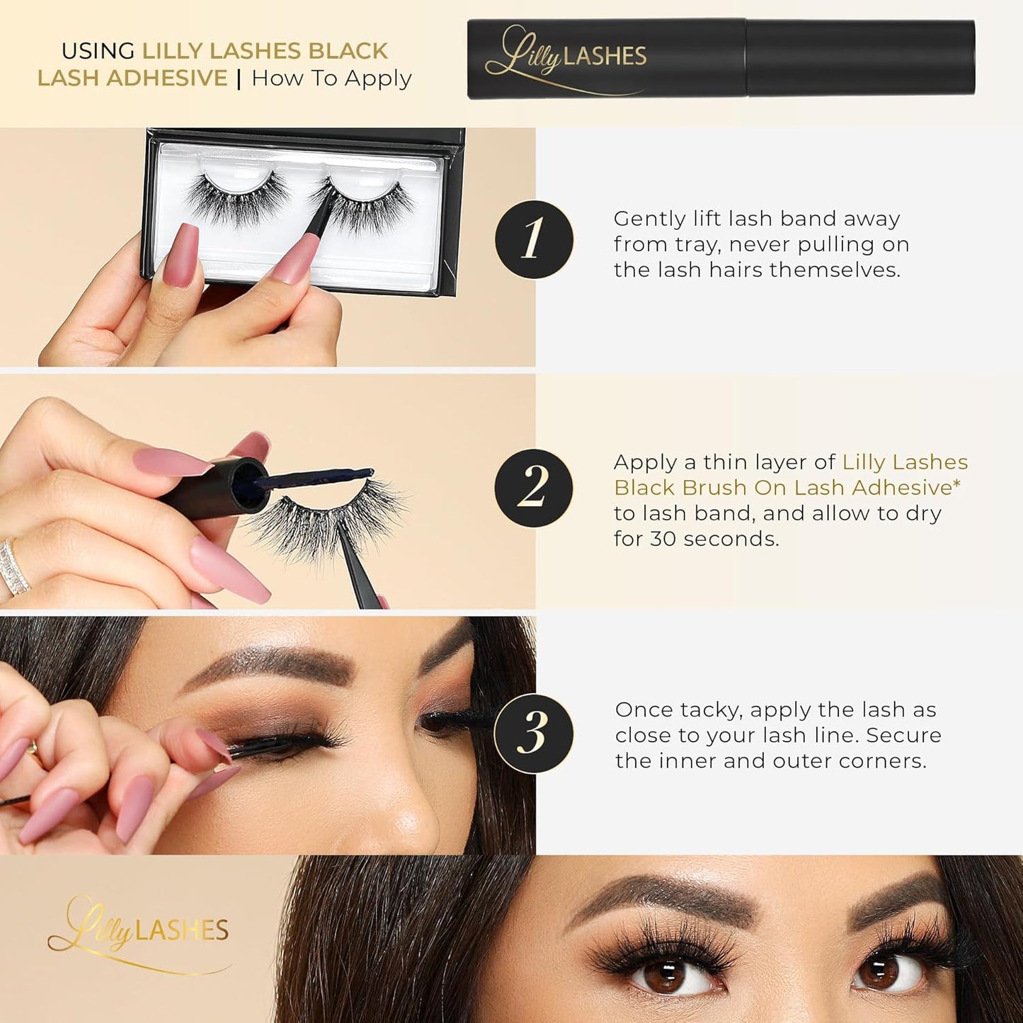 Lilly Lashes Black Eyelash Glue, Brush On Lash Glue for False Eyelashes, Eyelash Extension Glue for Fake Eyelashes, Latex Free Lash Adhesive for Eyelash Extensions, Pair with Lilly Lashes