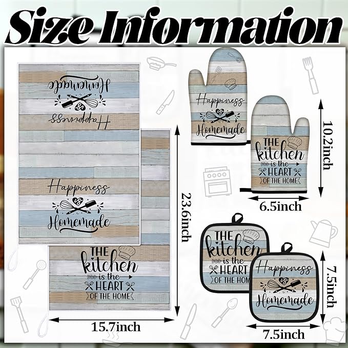 Sratte 6 Pcs Kitchen Decor Accessories Set Farmhouse Towels Pot Holders Oven Mitts Set 2 Dish Towels 2 Potholders 2 Cooking Mittens Oven Glove for Christmas Baking Cooking Supply(Brown Green,Kitchen)