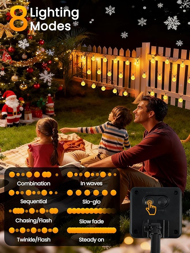 2-Pack 72FT 120 LED Crystal Globe Solar String Lights Outdoor, Waterproof Solar Powered Lights for Outside, 8 Lighting Modes Patio Decorations for Garden Yard Wedding Party Porch Xmas(Warm White)
