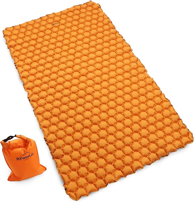 POWERLIX Double Sleeping Pad - Ultralight 2 Person Camping Mattress for Backpacking, Hiking, Compact Inflatable Camping Sleeping Mat, Easy to Inflate Portable Camping Pad Air Mattress