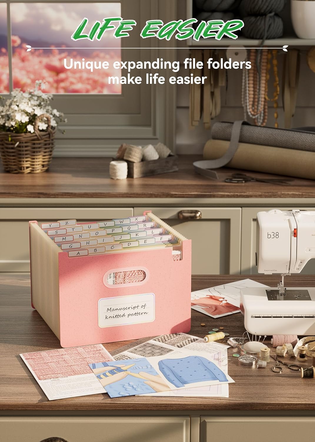 Accordion File Organizer, 26 Pockets Wheat Straw Expanding File Folders, Upright&Open Top, A-Z Bill Receipt Organizer, 100% BPA Free, Return to Nature, Healthy Living, Letter/A4 Size-Strawberry Pink