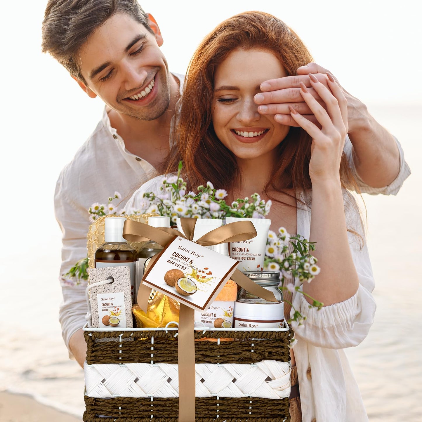 Spa Gift Basket Luxury Bath and Body Basket Set 17-Piece Coconut Honey Almond for Women for Mom for Her Pampering Large Luxury Home Spa Kit, Relaxing Self Care Pamper Gifts Birthday Bridal Shower Bath