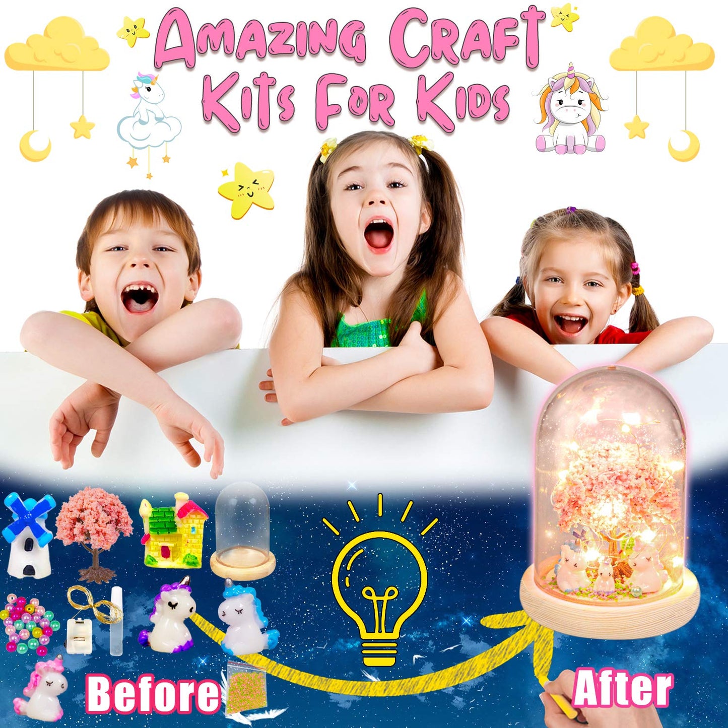 YOFUN Make Your Own Unicorn Night Light - Unicorn Craft Kit for Kids, Arts and Crafts Nightlight Project Novelty for Girl Age 4 to 9 Year Old, Unicorns Gifts for Girls