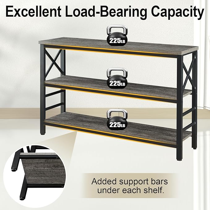 HOMBAZAAR Sofa Table,Industrial Console Table with Storage,Entryway Table with Engineered Wood and Metal,3 Tier Shelf for Living Room,Hallway,Grey,47 Inch
